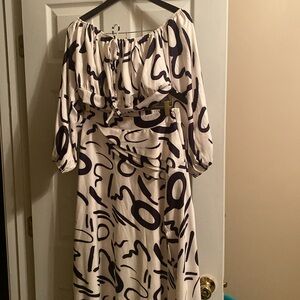 Lovely black and white 2 piece outfit with crop top and long  side split;size XL